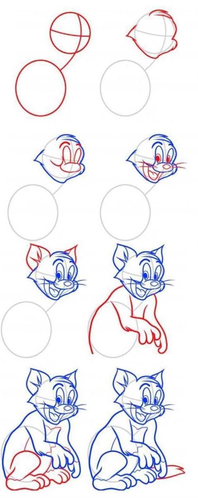 Как рисовать том. Рисунки пошагово. Поэтапное рисование кота Тома. Пошаговые рисунки карандашом. Поэтапное рисование Тома и Джерри.