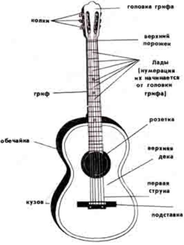 Гитара обозначение. Гитара классическая 6 струнная для начинающих. Строение гитары. Рисунок гитары с обозначениями. Строение гитары классической.