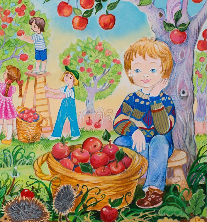 Картинка сад для детей. Картина фруктовый сад для детей. Сбор урожая для детей. Рисование сбор урожая в саду. Праздник урожая для детей.